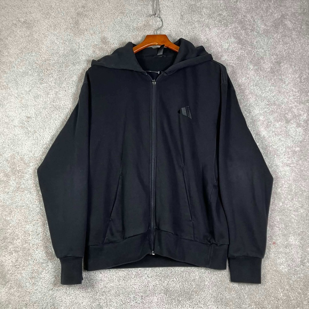Adidas Full Zip Hoodie Mens Small Black IX1249 Fleece Lined Sportswear